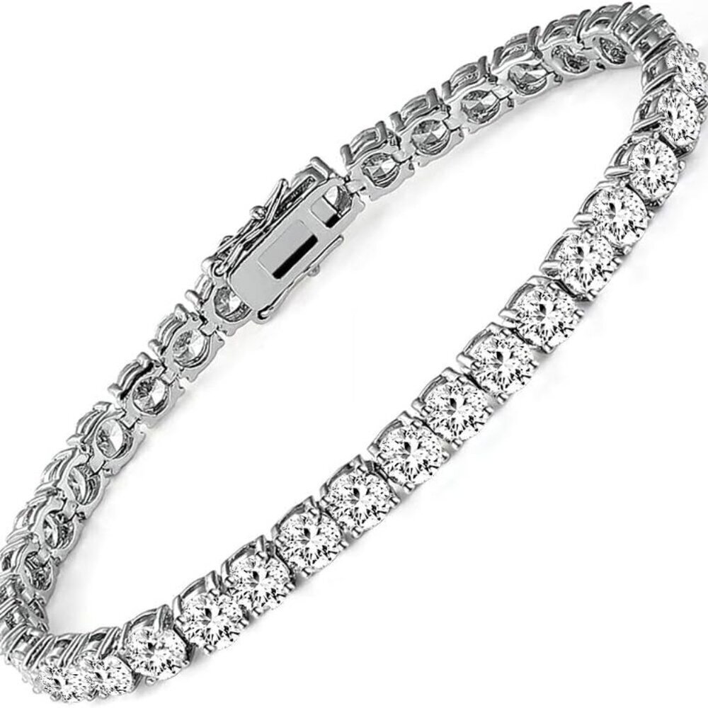 18k White Gold Plated CZ Tennis Bracelet for Women Men 4mm Sparkling CZ